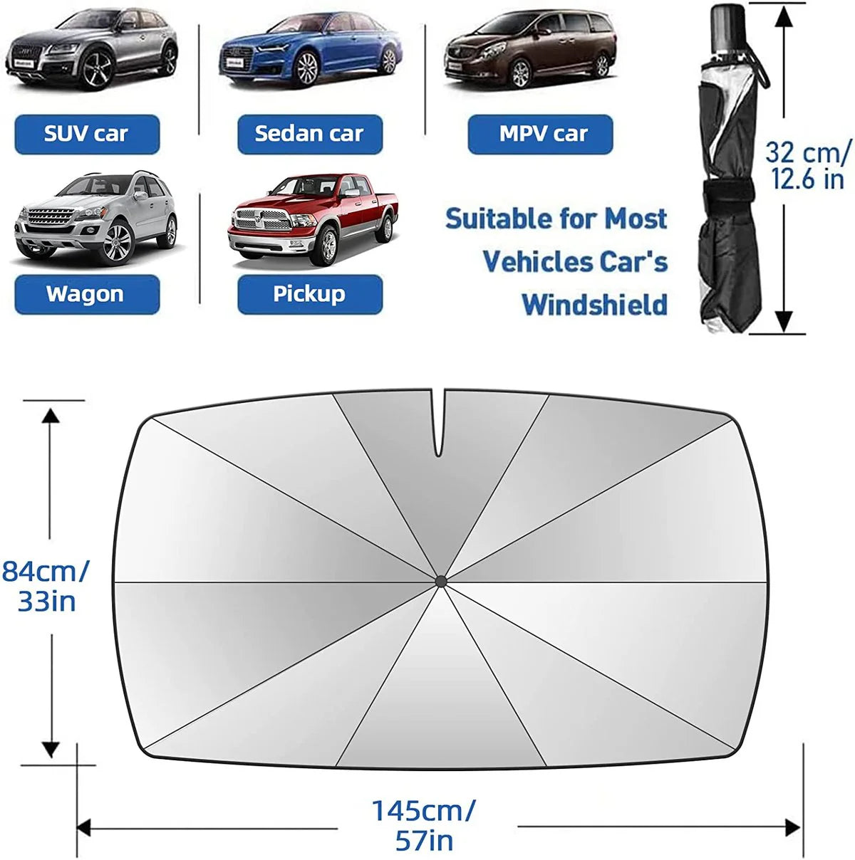 Sway™ Car Windshield Sun Shade Umbrella – Foldable UV Protection & Heat Insulation Cover(One Size Fits All Vehicles)
